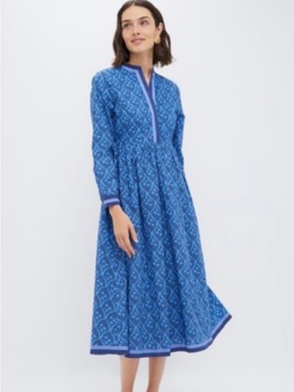NWT Hyacinth House Blue Patterned Long Sleeve Midi Dress